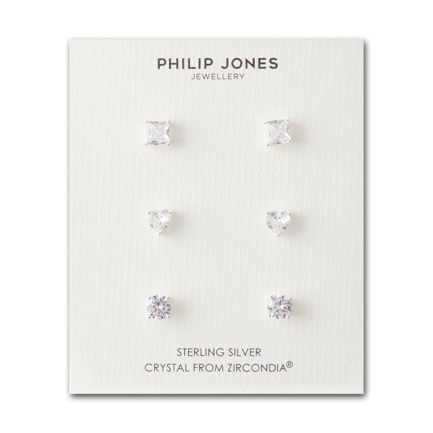 3 Pairs of Sterling Silver Shaped Earrings Created with Zircondia® Crystals