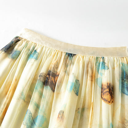 Stylish Lightweight Chiffon Long Skirt with Delicate Peony Print Summer  Fashionable Casual Dress