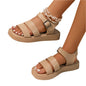 Sandales compensées classiques d'été à bout ouvert de couleur unie avec boucle pour femmes