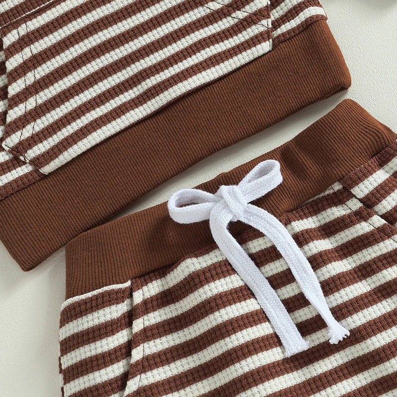 Striped Pocket Sweatshirt Lace-up Sweatpants