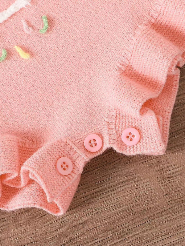 Embroidered Slip Top Sweater Ruffled Romper