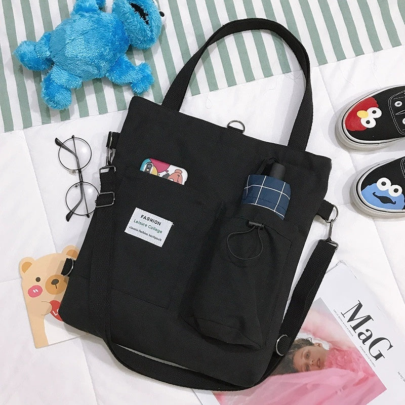 Sacs en toile Harajuku Sac à main étudiant avec poches Sac à dos preppy Sac à bandoulière pour femme