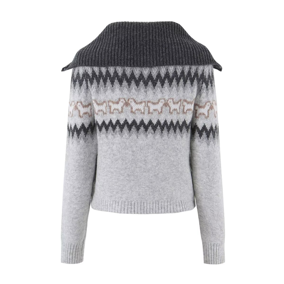 diamond grid jacquard large lapel sweater