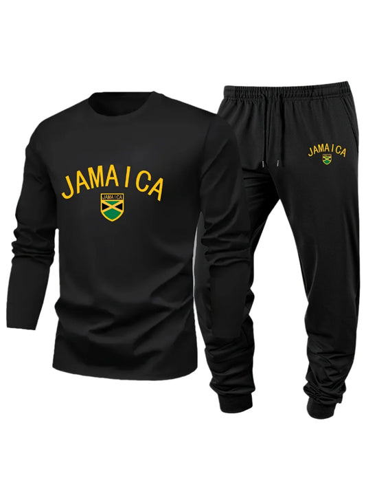 Ensemble décontracté pour homme comprenant un sweat à capuche à manches longues et un pantalon avec imprimé drapeau jamaïcain