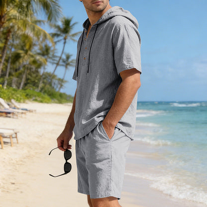 Men's Linen Hooded Casual Set - Loose & Breathable