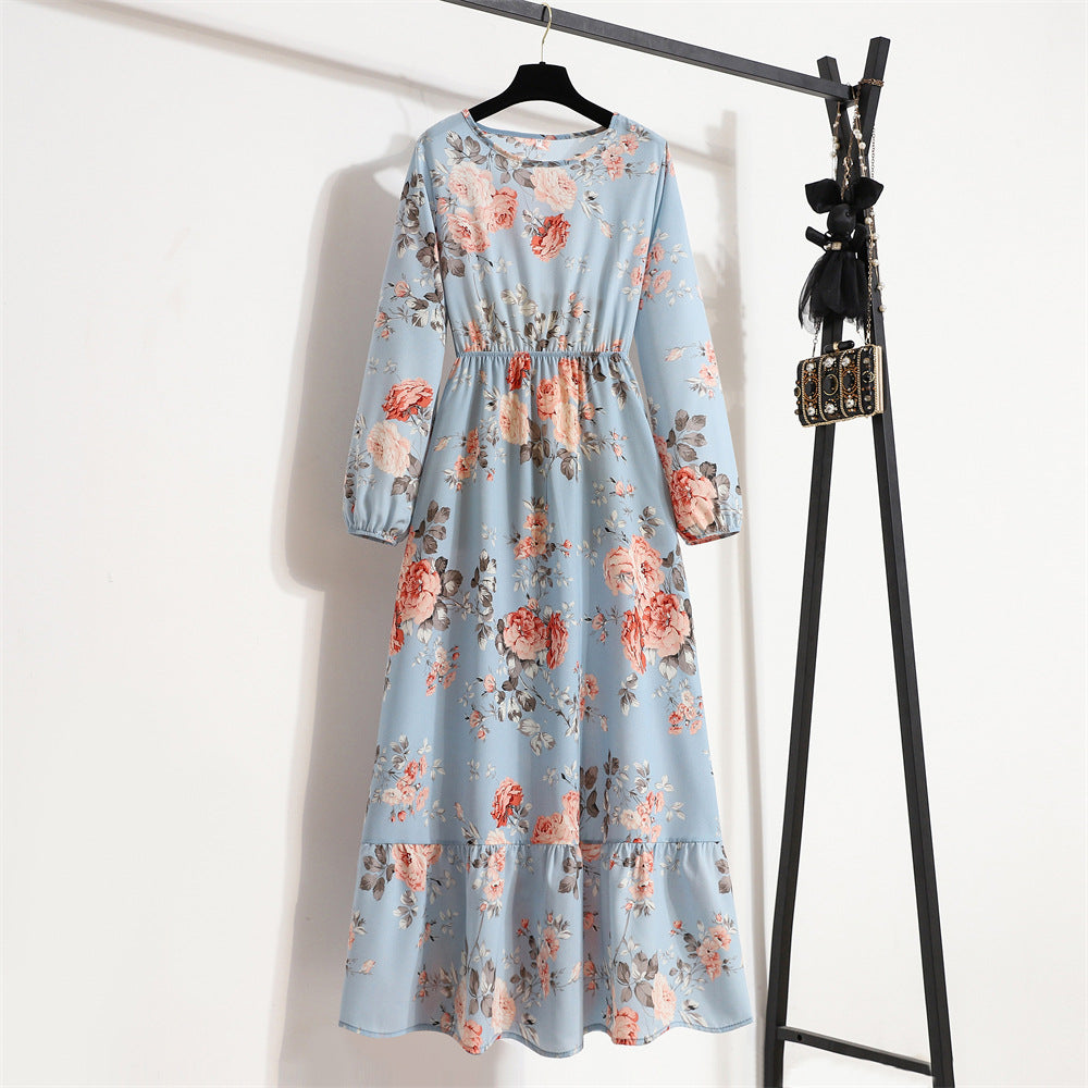 Womens Long-Sleeve Crew-Neck Base-Layer Waist-Cinching Slimming Dress