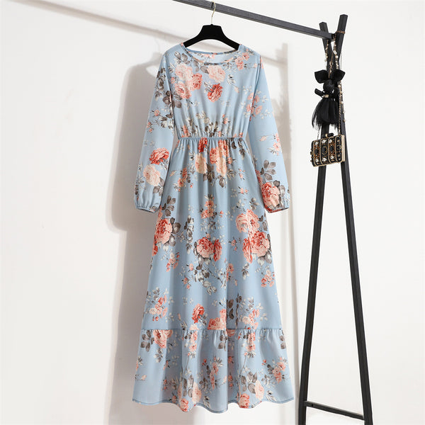 Womens Long-Sleeve Crew-Neck Base-Layer Waist-Cinching Slimming Dress