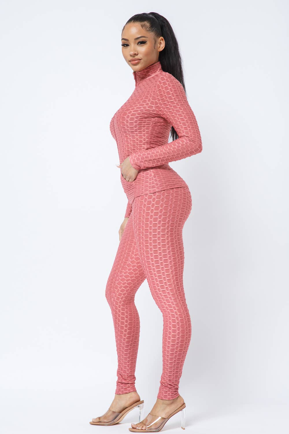 Ensemble Veste et Legging avec Poches Latérales Zippées Nid d'Abeille