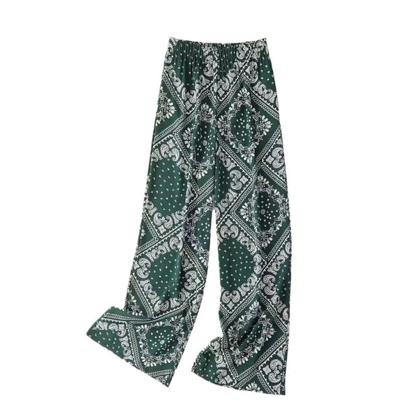 Women's Paisley Print Wide Leg Trousers - Bohemian Casual Pants