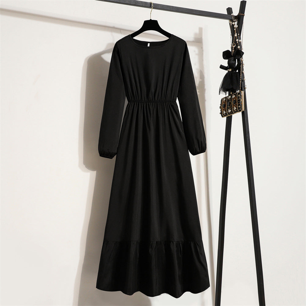 Womens Long-Sleeve Crew-Neck Base-Layer Waist-Cinching Slimming Dress