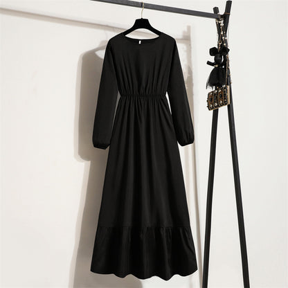Womens Long-Sleeve Crew-Neck Base-Layer Waist-Cinching Slimming Dress