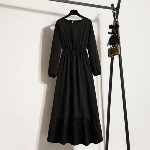 Womens Long-Sleeve Crew-Neck Base-Layer Waist-Cinching Slimming Dress