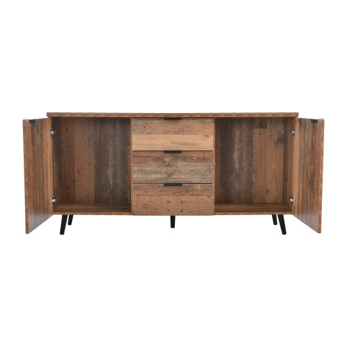 Sideboard Storage Cupboard Kitchen Buffet Sideboard TV Cabinet With Adjustable Shelves Dresser Vertical Cabinet Three Drawers For Living Room Dining Room Bedroom Vintage Brown 140cm