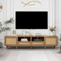TV Console Table, Up To 90 Inches TV, TV Cabinet With Plastic Rattan Design, TV Cabinet With Solid Wooden Feet, Braided Rattan TV Boards