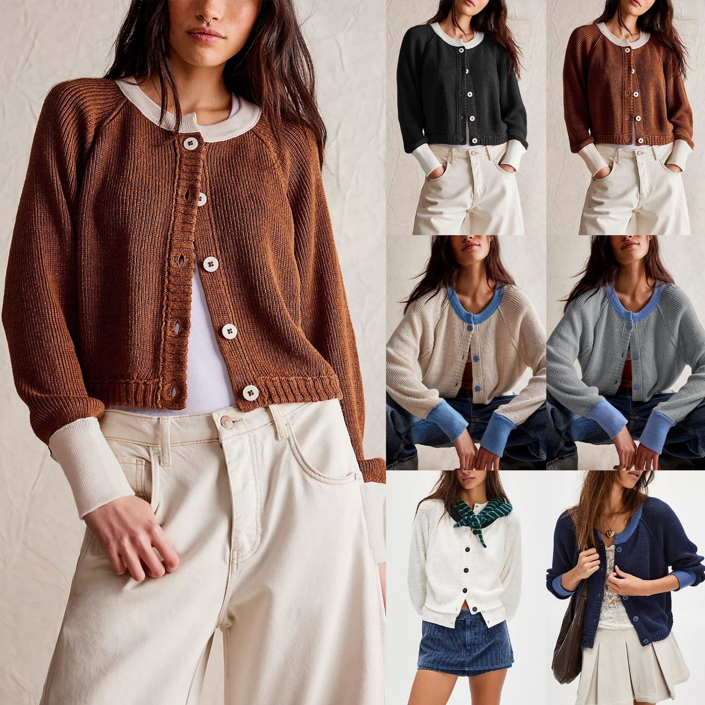 Women's Round Neck Knitwear Single Row Button Coat