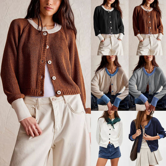 Women's Round Neck Knitwear Single Row Button Coat
