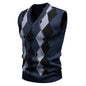 Plaid Sweater Knitwear V-Neck Pullover Casual Vest