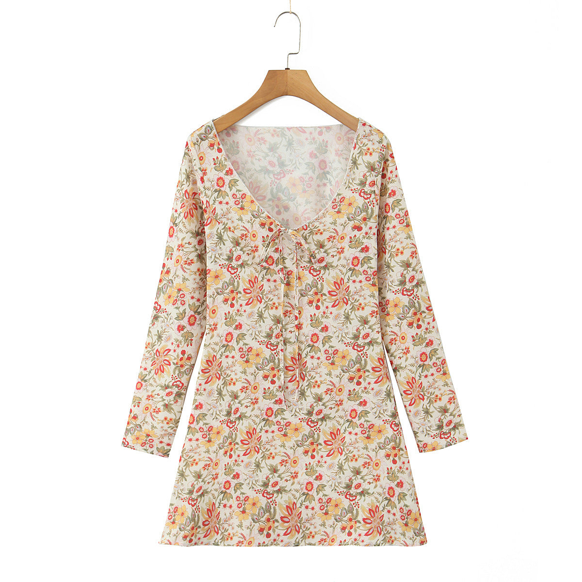 V-Neck Short A-Line Long Sleeve Dress