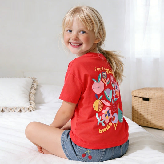 Girls Cartoon T-Shirt & Denim Shorts Set