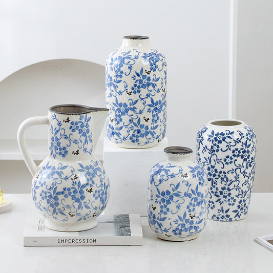 New Chinese style blue and white porcelain ceramic vase vintage ice cracked ornament for living room