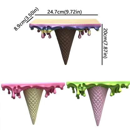 3D Printed Melting Ice Cream Floating Shelf – Wall-Mounted Drip Wall Decor, Funny Irregular Artistic Storage Rack