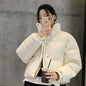 Women Winter PU Leather Short Stand Collar Puffer
