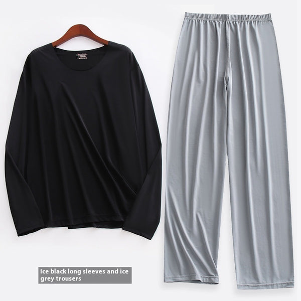 Ensemble Pyjama Homme Printemps-Été Ultra-fin à Manches Longues et Pantalon Capri