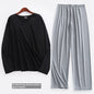 Spring Summer Ultra-thin Men's Long-sleeved Cropped Trousers Pajamas Suit