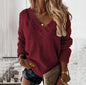V-neck Long-sleeved Pullover Sweater Top