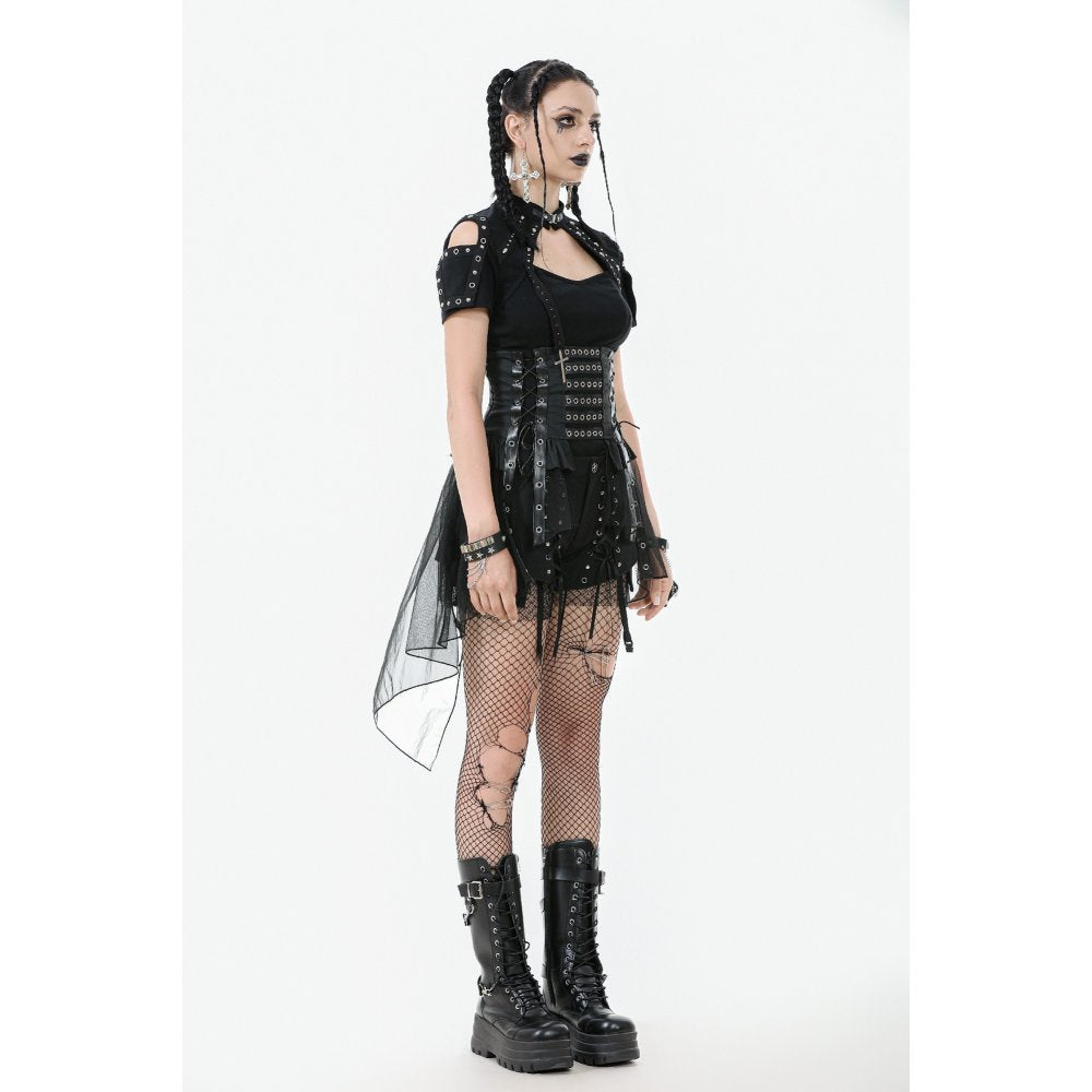 Jupe-Corset Superposée en Mesh et Similicuir Draven Dark in Love