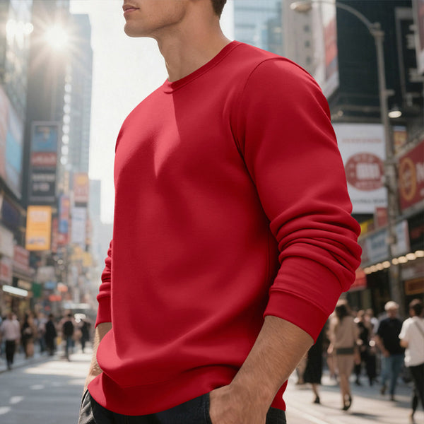 Fleece-lined Crew Neck Sweater Male Loose Casual Top