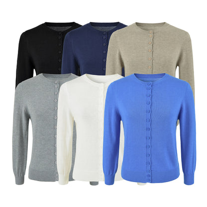 Round Neck Cropped Knit Cardigan