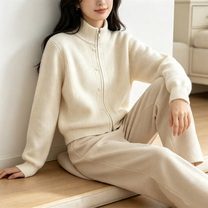 Solid color stand up collar sweater