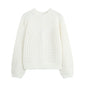 Round neck hollow design knitted sweater jacket for women