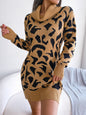 Leopard Print Long Sleeve Bottoming Sweater Dress