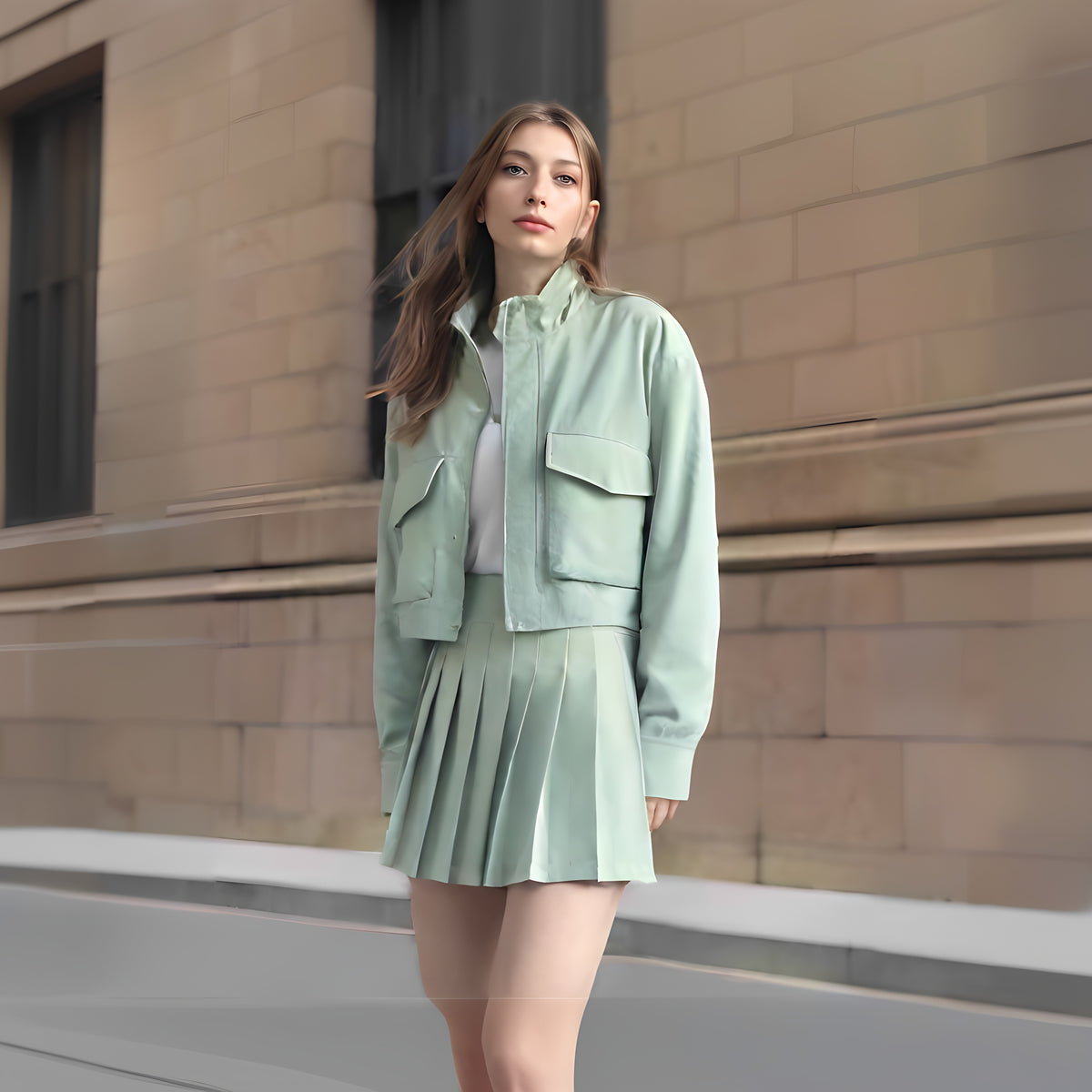 zipper jacket+pants skirt set