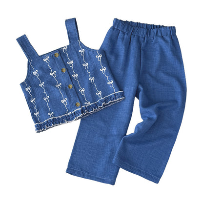 Girls Printed Top And Pants Two-piece Set