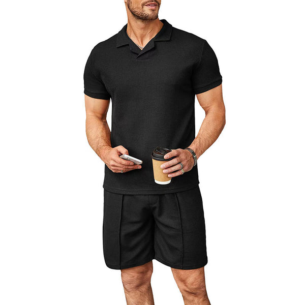Waffle V-neck Polo Shirt Suit