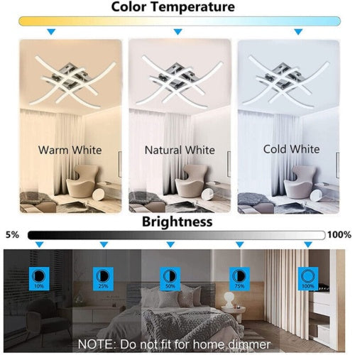 Plafonnier 4 lumières ondulées, lampe de salon/cuisine/chambre moderne à LED à intensité variable