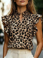 Women's Retro Ruffle-Trimmed Printed Sleeveless Shirt