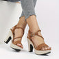 Women's Block Heeled Sandals, Fashion Buckle Strap Summer Shoes Women's Comfortable Sandals