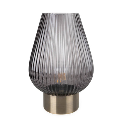 33cm LED Glass Footed Ridged Lamp - Blue