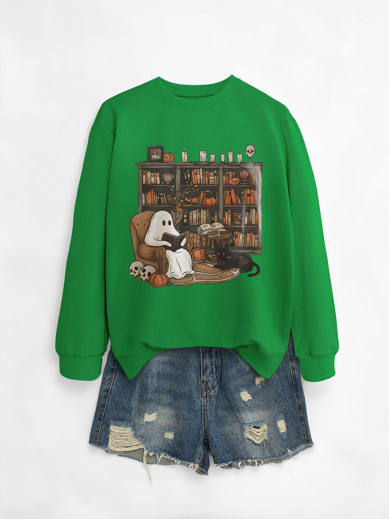 Womens Bookshelf Ghost Sweater