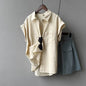 Rolled-sleeve Short-sleeve Shirt Womens Summer-style French Top