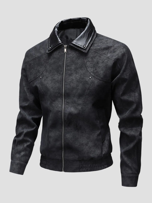 Blouson aviateur en cuir grande taille pour homme avec fermeture éclair intégrale