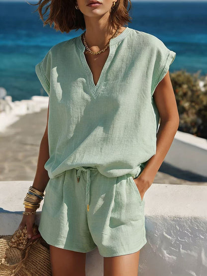 Casual Resort-style Top And Shorts Set