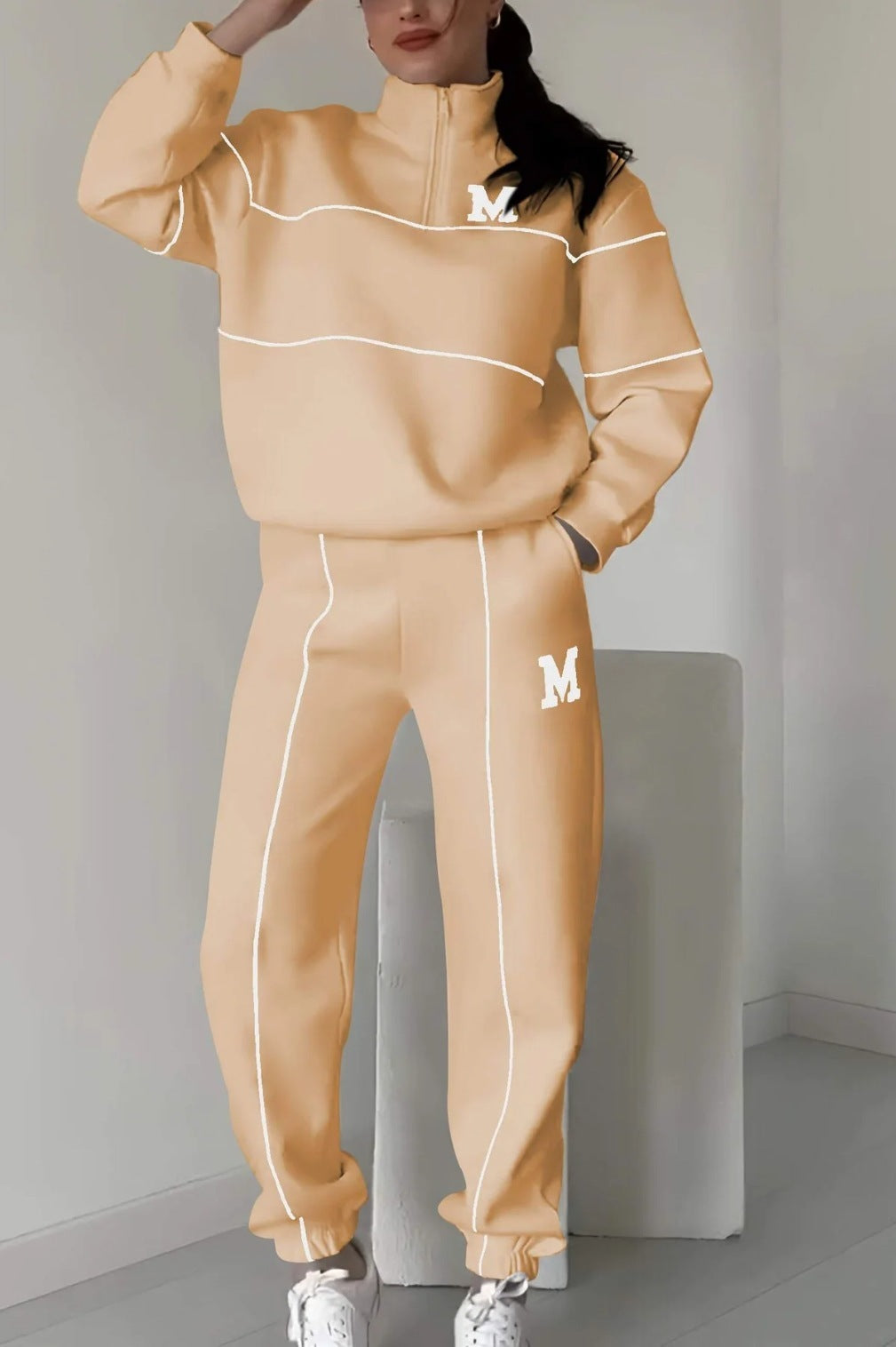 Ensemble 2 pièces femme : Sweat-shirt sans capuche et pantalon de survêtement ample avec poches