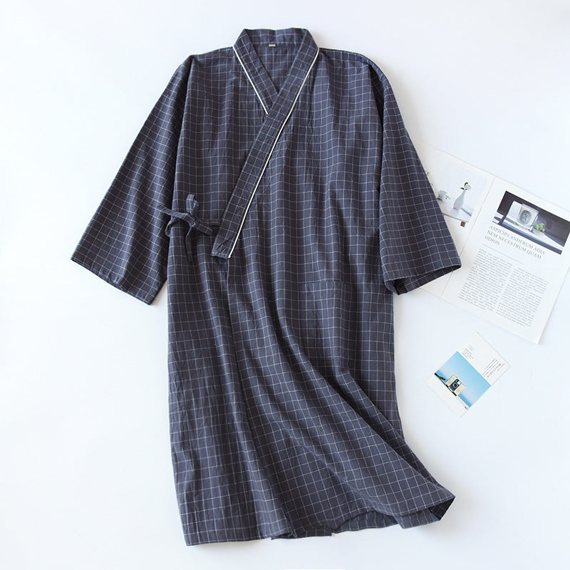 Spring And Summer Japanese Men's Kimono Nightgown Bathrobe Washed Cotton Gauze