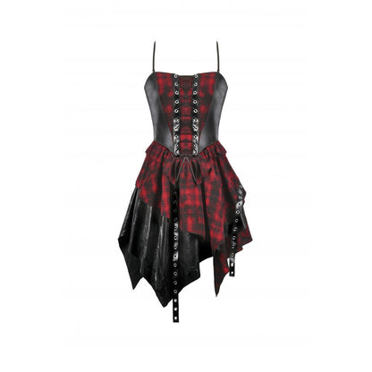 Robe Corset Punk en Tartan Rouge Dark in Love avec Jupe Asymétrique