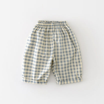 Boys Cotton Loose-fit Plaid Wide-leg Pants